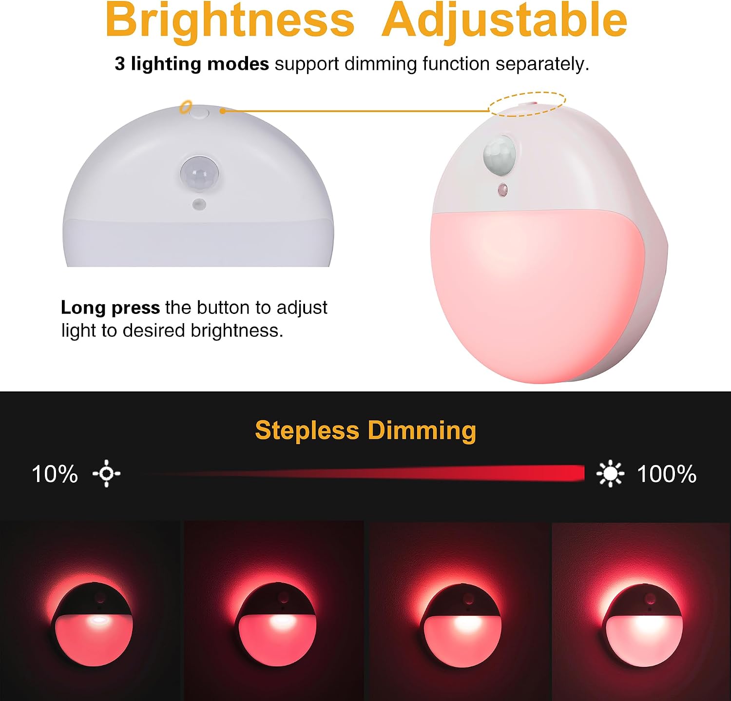 YUNLEX 2 Pack Red Night Light, Battery Operated Night Light, 2.6" Small Sticky Lights, Dimmable Motion Sensor Light, 3 Light Modes…