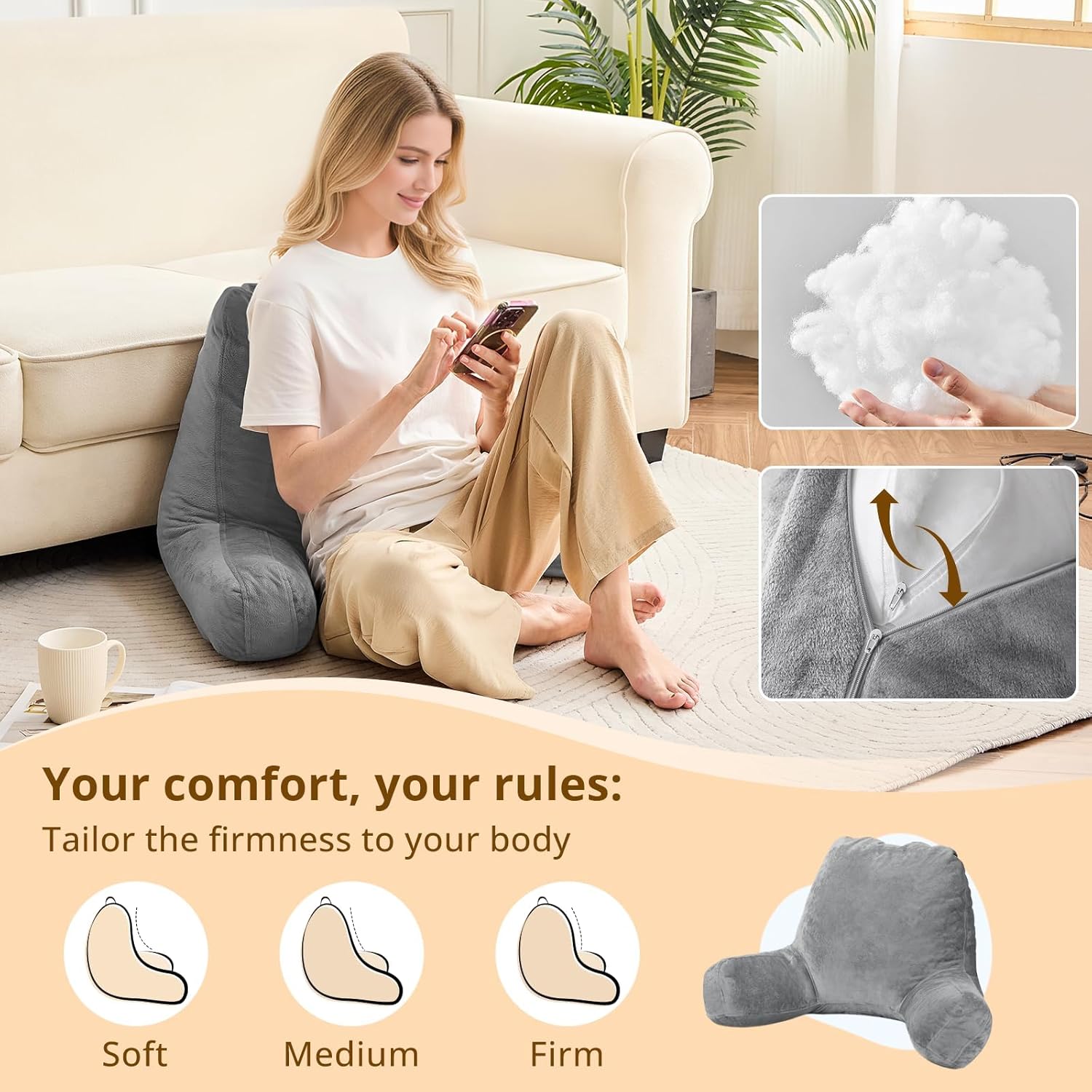 Sasttie Reading Pillows for Sitting in Bed Adult, Back Pillow Bed Sitting Up, Back-Rest Support Cushion for Sit Up on Couch, Sofa, and…