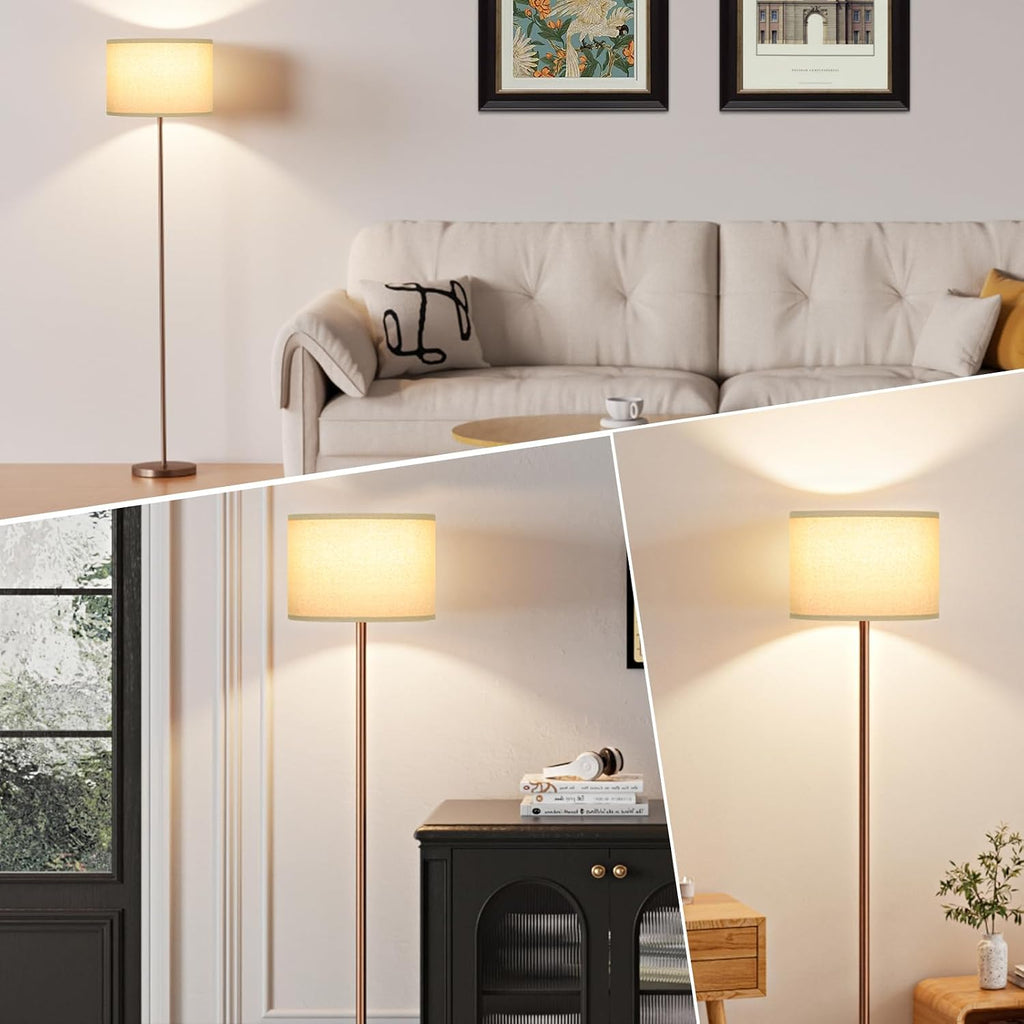 Ambimall 60'' Modern Floor Lamp with Shade, Tall Lamps for Living Room, Bedroom, Office, Dining Room, Beige Shade with Brown Pole(Without B…