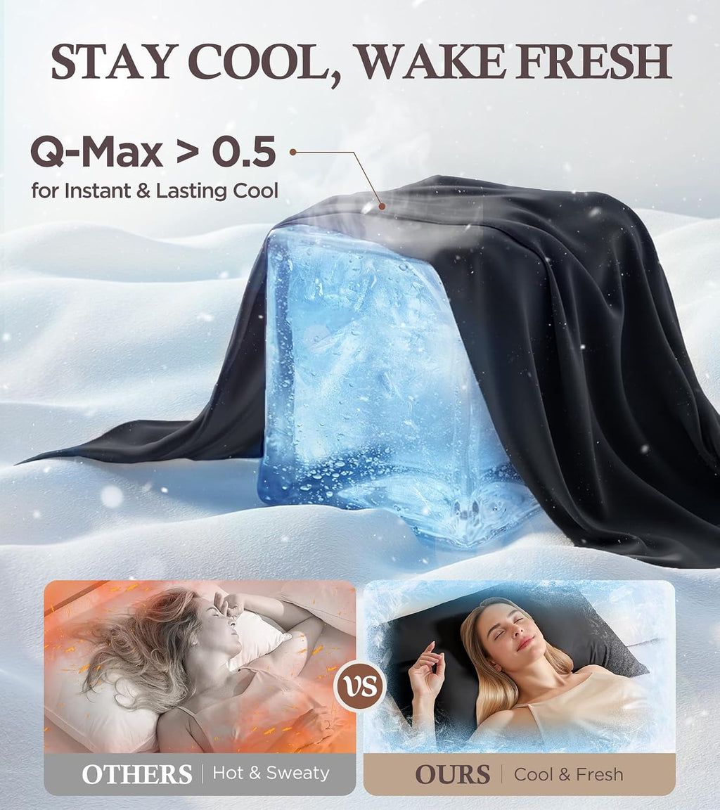 Rifens Instant Chill Cooling Pillowcase for Hot Sleepers, 2% HA Infused Pillowcase Hydrates Skin & Hair, Reduces Wrinkles & Frizz, Softer T…