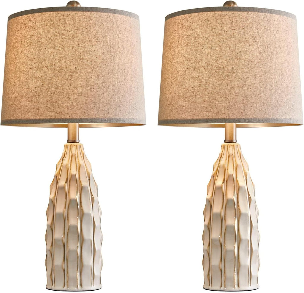 USumkky Ceramic Table Lamps Set of 2, 23.75" Modern Farmhouse Bedside Lamp - Cream Nightstand Lamps for Bedroom, Boho Living Room End…