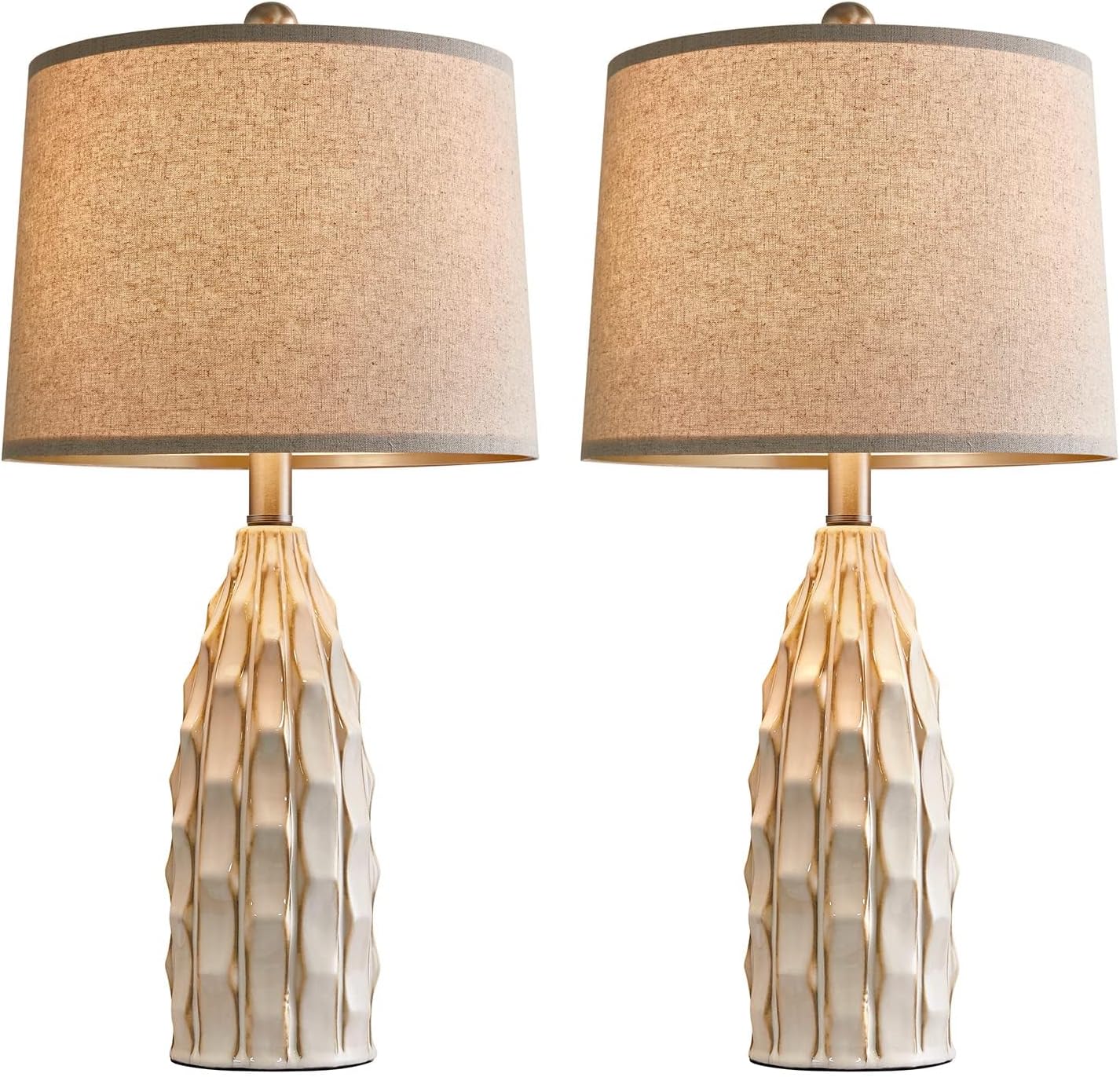 USumkky Ceramic Table Lamps Set of 2, 23.75" Modern Farmhouse Bedside Lamp - Cream Nightstand Lamps for Bedroom, Boho Living Room End…