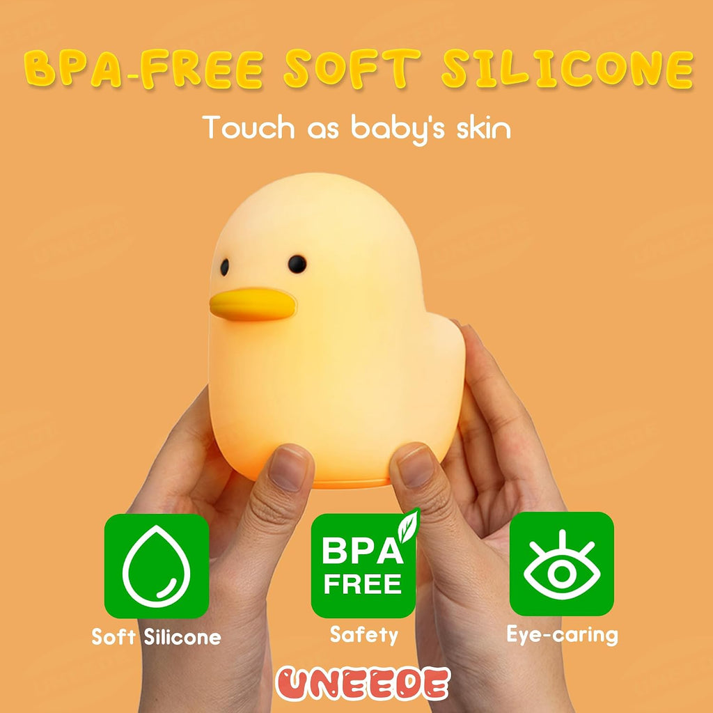 UNEEDE LED Benson Night Light, Cute Duck Animal Silicone Nursery Night Light Rechargeable Table Lamp Bedside Lamp with Touch Sensor for…