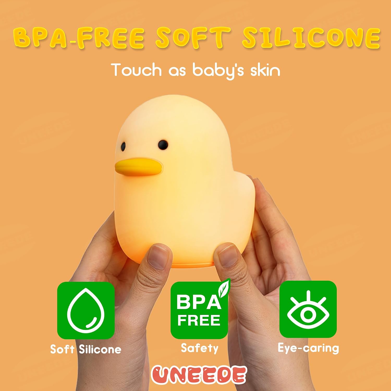 UNEEDE LED Benson Night Light, Cute Duck Animal Silicone Nursery Night Light Rechargeable Table Lamp Bedside Lamp with Touch Sensor for…