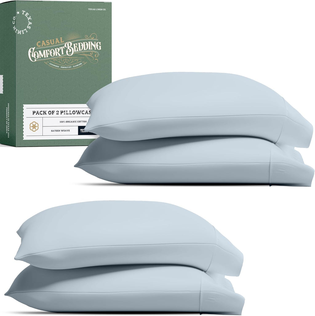 TEXAS LINEN CO. 100% Organic Cotton Pillow Cases Standard Size Set of 4 - Soft & Crisp Organic Cotton Pillowcases Standard/Queen Size (2…