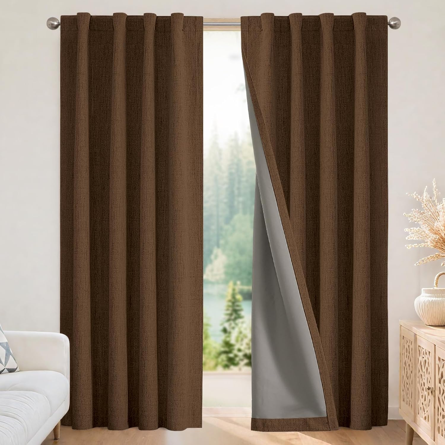 Joydeco Blackout Curtains for Bedroom - 100% Light Blocking 2 Panels Cappuccino Drapes 66" W x 84" L, Thermal Insulated Room Darkening Curt…