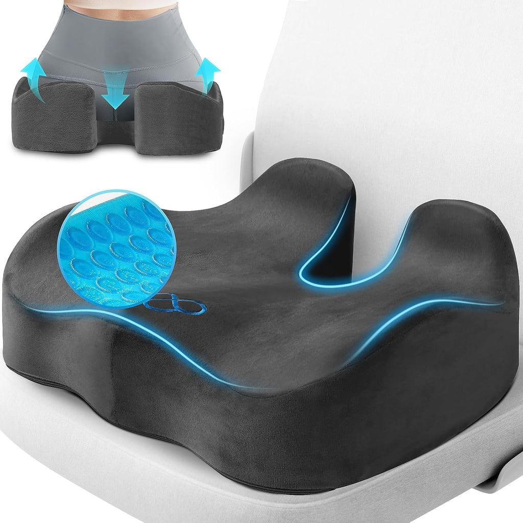 CushyOasis Seat Cushion, Gel Chair Cushions, Office Chair Cushions, Anti-Slip Bottom & Removable Cover Tailbone Cushion, Memory Foam Seat C…