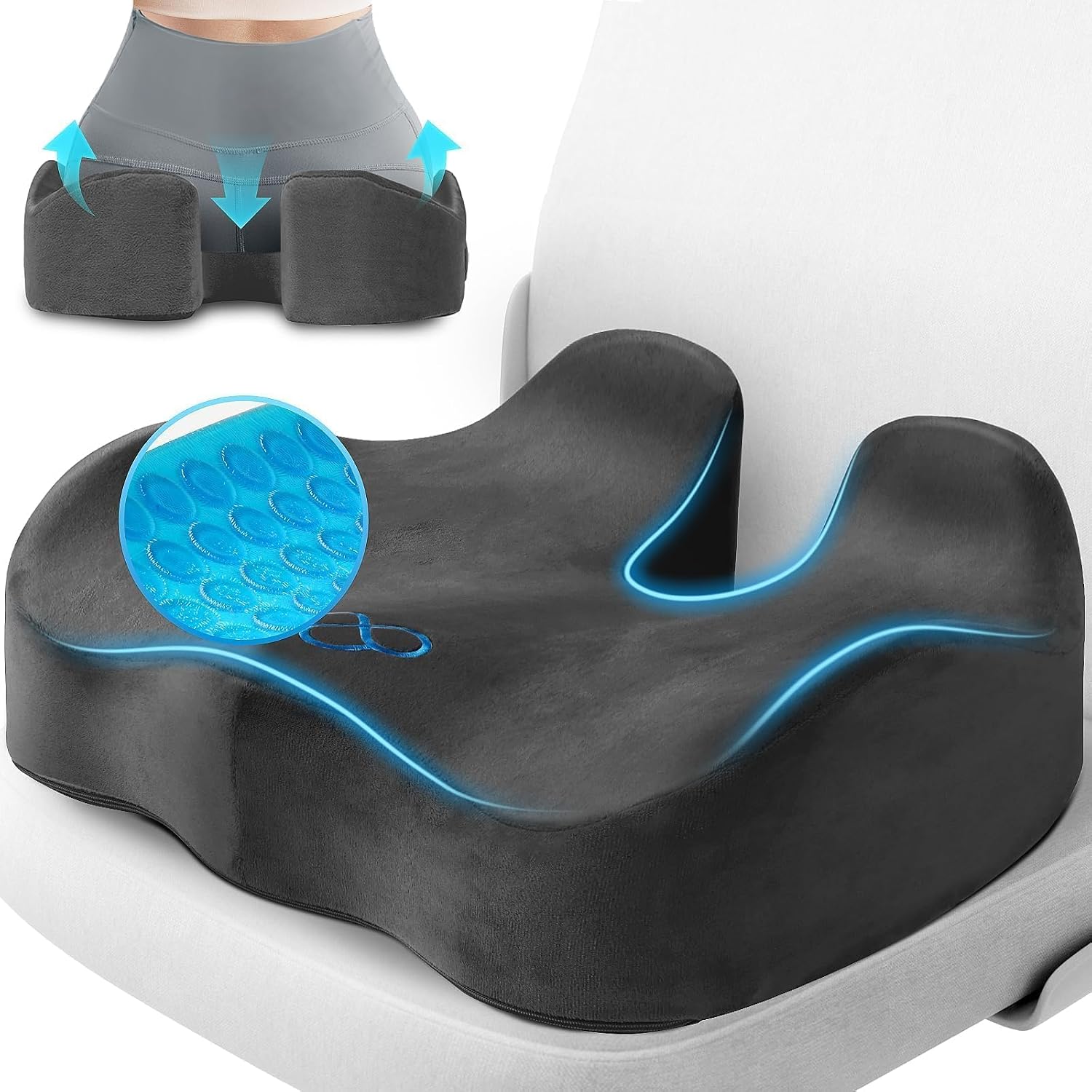 CushyOasis Seat Cushion, Gel Chair Cushions, Office Chair Cushions, Anti-Slip Bottom & Removable Cover Tailbone Cushion, Memory Foam Seat C…