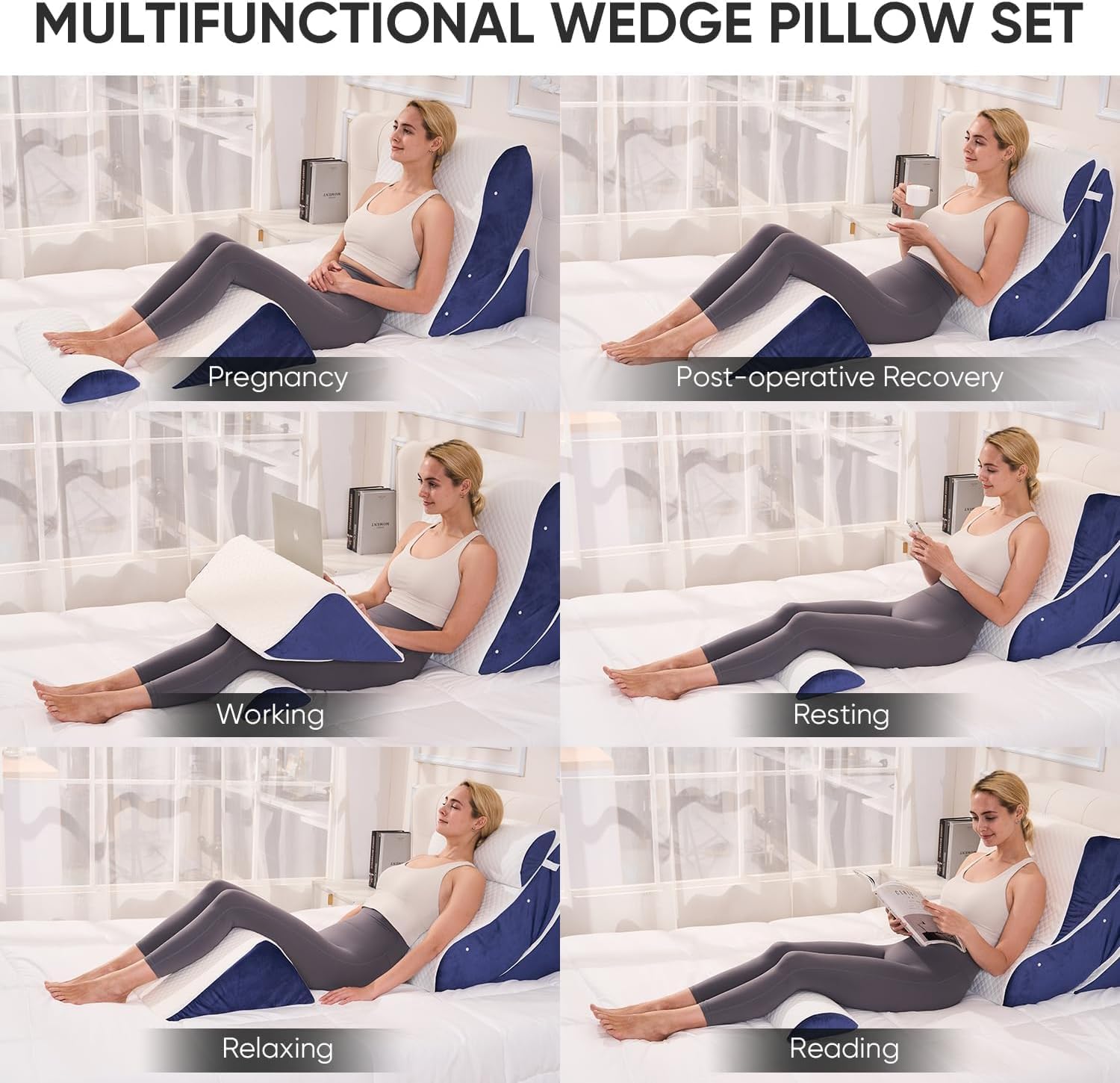 Oaisz 4 PCS Wedge Pillow Set for After Surgery, Memory Foam Orthopedic Bed Wedge Pillow Set, Adjustable Bed for Sleeping, Acid Reflux Relie…