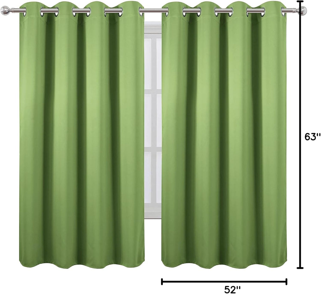 Lemomo Blackout Curtains 52 x 63 inch/Light Green Curtains Set of 2 Panels/Thermal Insulated Room Darkening Bedroom Curtains 63 inch Green