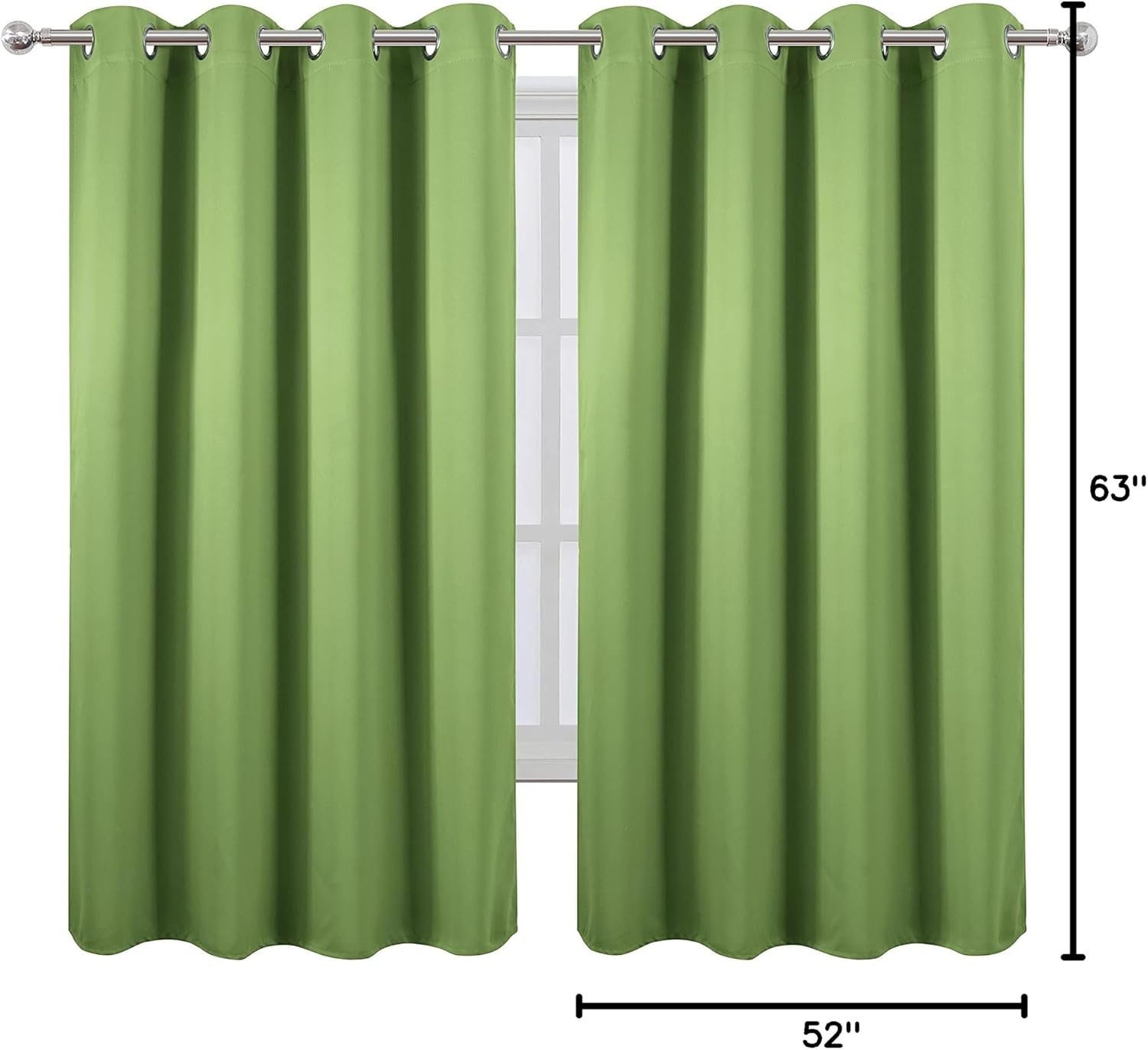 Lemomo Blackout Curtains 52 x 63 inch/Light Green Curtains Set of 2 Panels/Thermal Insulated Room Darkening Bedroom Curtains 63 inch Green