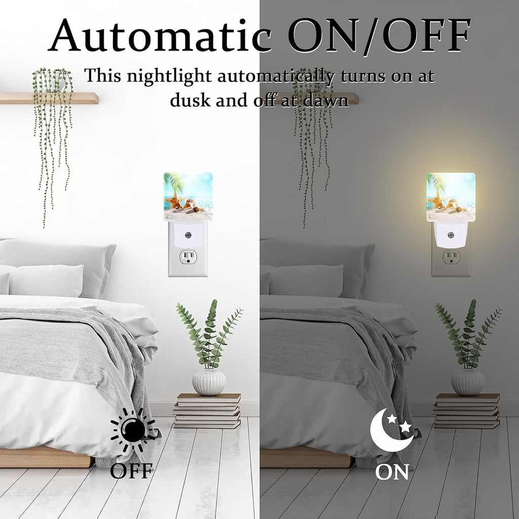 Starfish Seashells on Sand Night Light Plug into Wall, Summer Tropical Beach Ocean Dusk to Dawn Night Light Plug in,0.5w Energy Saving…