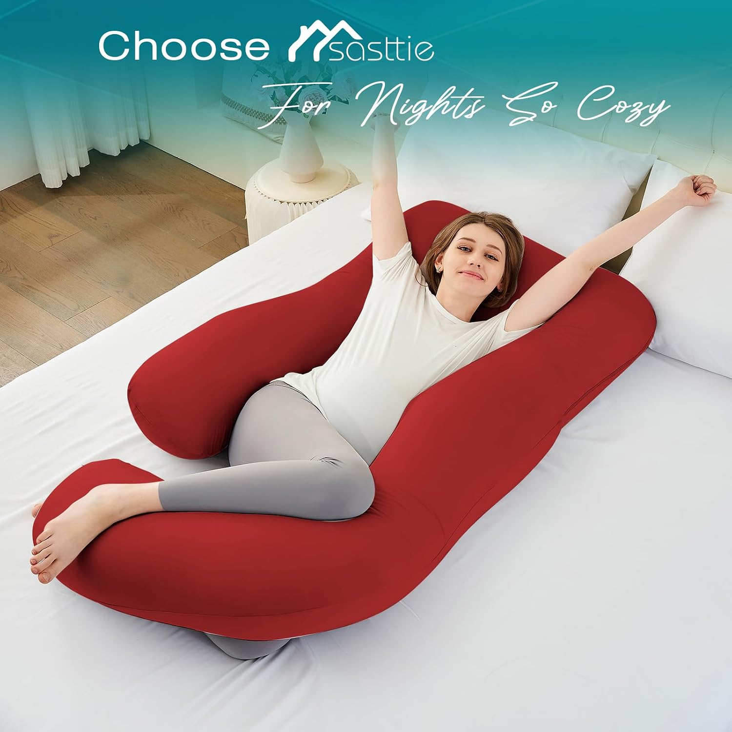 Sasttie Pregnancy Pillows for Sleeping, U Shaped Cooling Full Body Pillow with Removable Cover, Pregnant Women Must Haves, Maternity Essent…