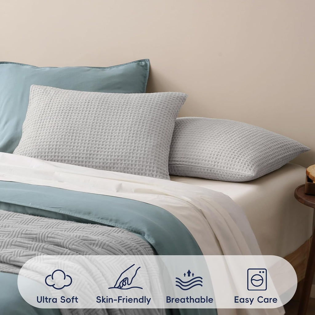 Phf Ultra Soft Waffle Weave Pillow Shams Standard Size, No Insert, 2 Pack 20" x 26" Pillowcases, Breathable & Skin-Friendly Pillow Cases, St…