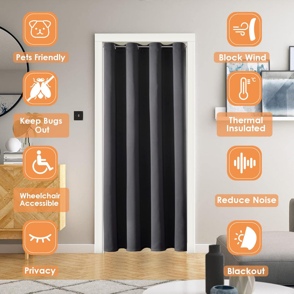 ChrisDowa Blackout Door Curtains for Doorway Privacy, Grommet Closet Curtains for Bedroom Closet Door, Thermal Insulated Temporary Doorway…