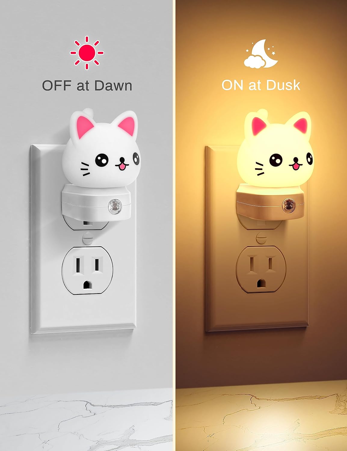 Cat Night Lights Plug Into Wall [2 Pack], Cute Night Light for Kids, 8-Color RGB LED Night Light, Nightlight with Dusk to Dawn Sensor for…