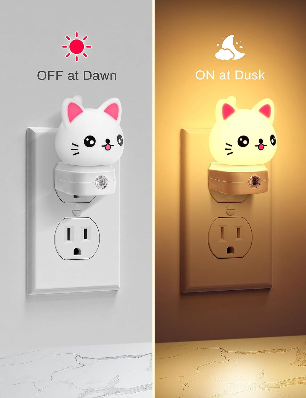 DORESshop Cat Night Lights Plug Into Wall, Cute Night Light for Kids, 8-Color RGB LED Night Light with Dusk to Dawn Sensor, Nightlight…