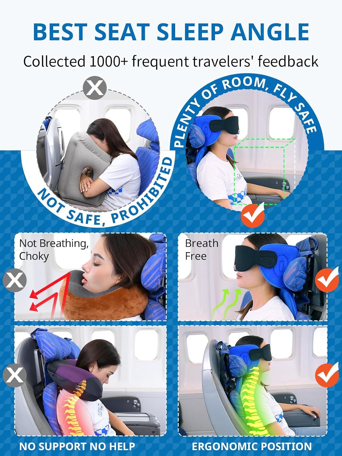 SARISUN Travel Pillows for Airplanes, Airplane Pillow with Sleep Eye Mask, 360° Support Headrest, Travel Essentials, Adjustable Airplane…