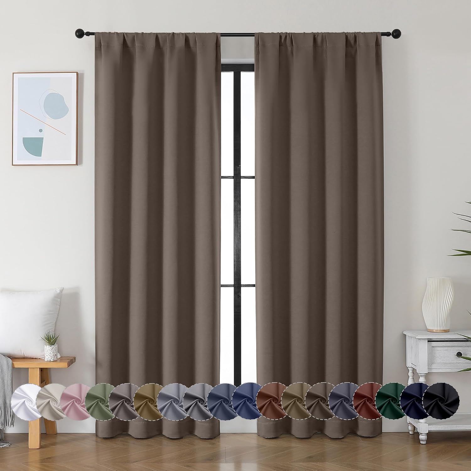 Simplebrand Ava Brown Blackout Curtains for Bedroom 84 Inch Length 2 Panels Set, Solid Thermal Insulated Privacy Living Room Window Treatme…