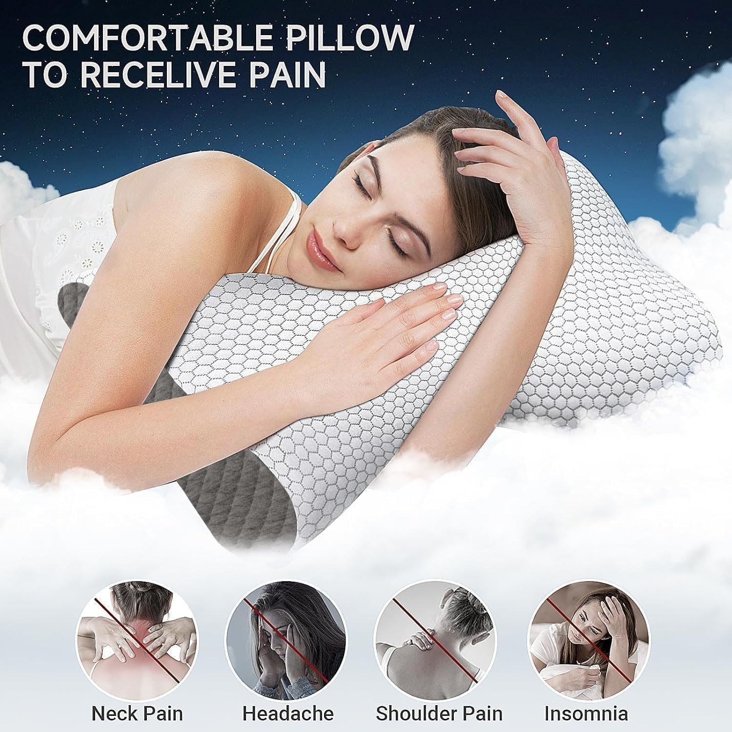 CloudBliss Memory Foam Pillow, Ergonomic Neck Contour Cervical Pillow for Back and Shoulder Pain, Orthopedic Pillow for Neck, for Sleeping…