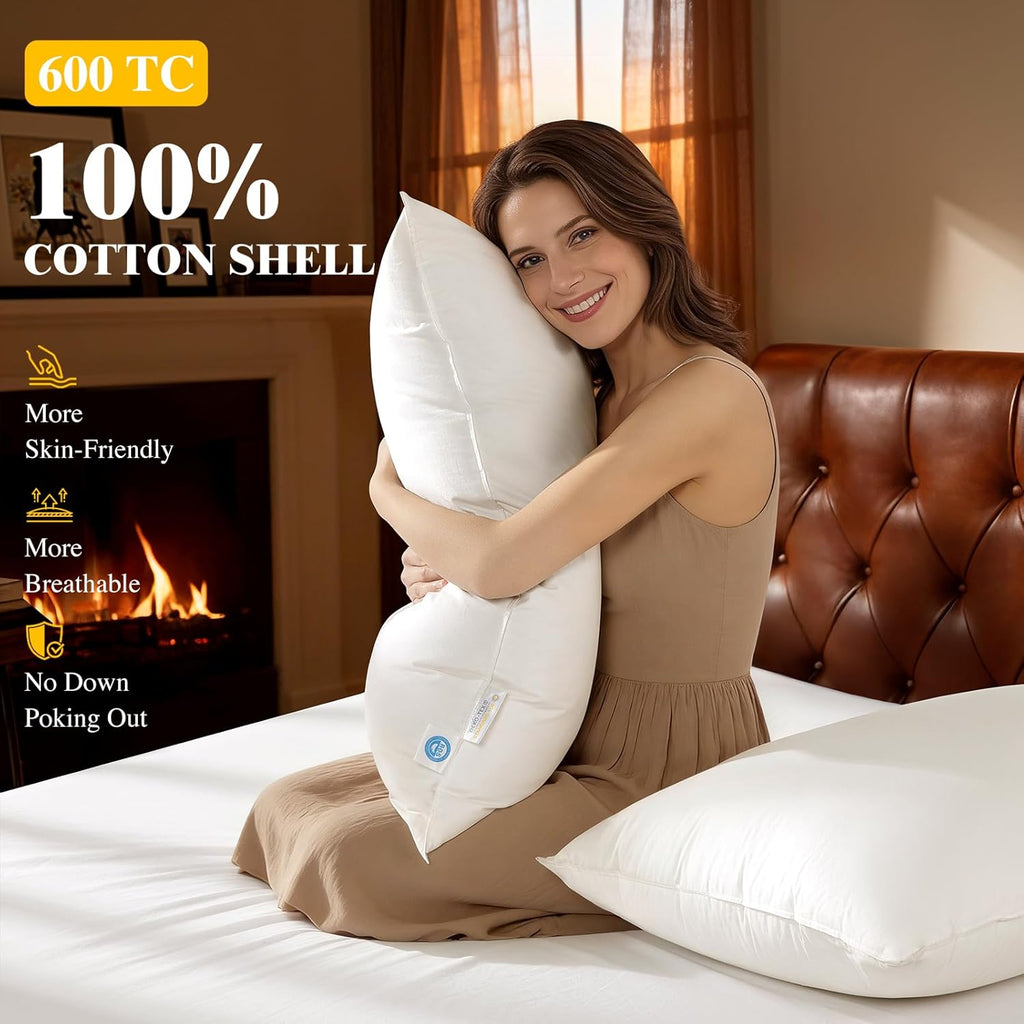 Lianlam Luxury Canadian White Goose Down Pillow King Size- 1050+ Fill Power, 800 Thread Count Cotton Shell, Soft Down Pillows for Sleeping,…