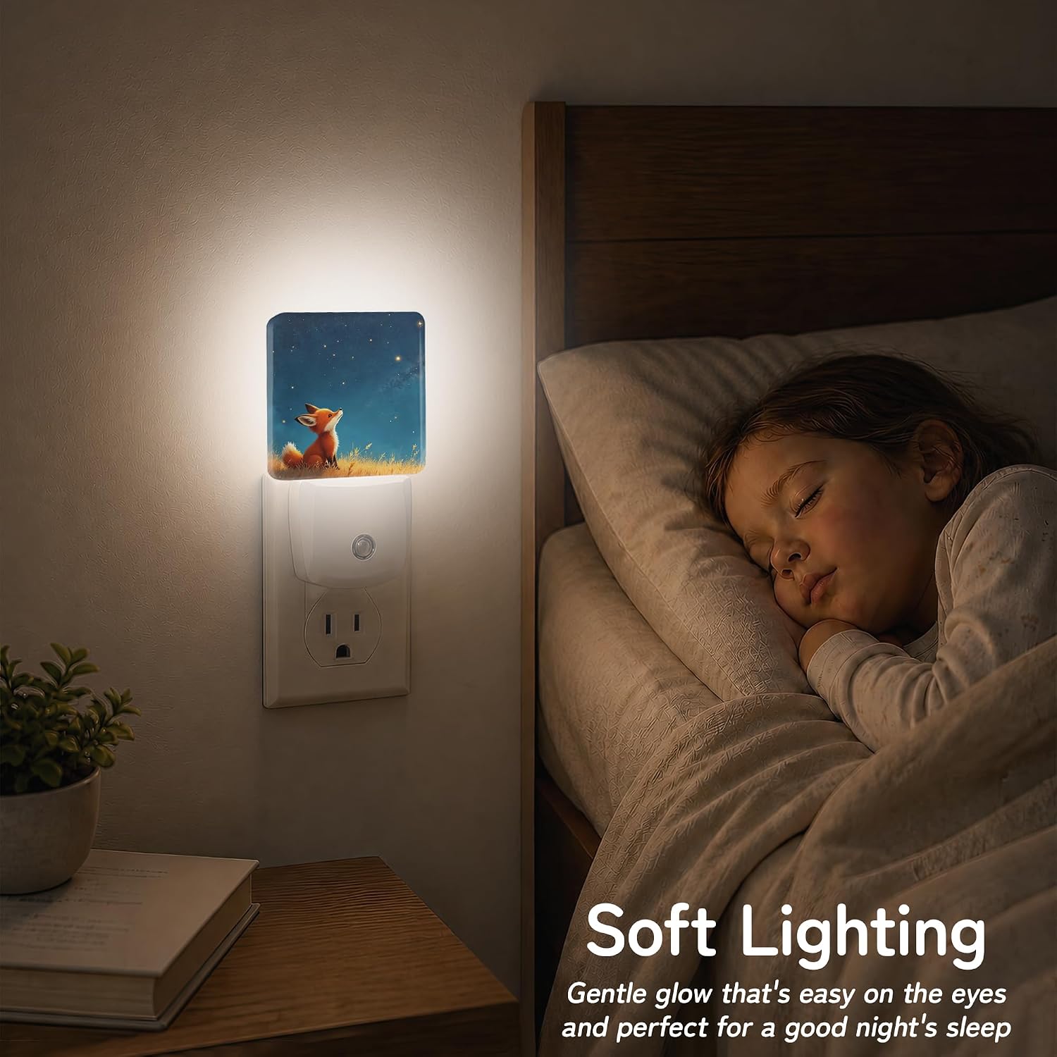 Woodland Fox Stars Night Lights Plug into Wall, Night Light for Bedroom Bathroom Hallway Kitchen, Auto Dusk to Dawn Sensor Decorative…