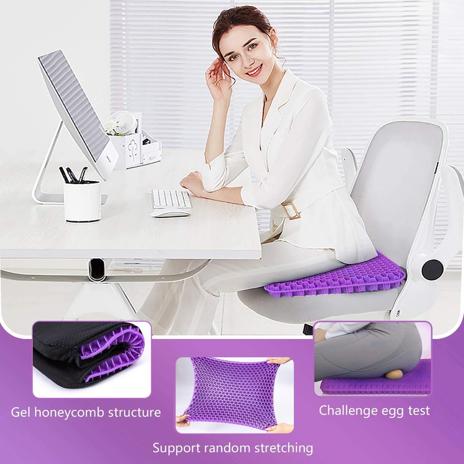 Fzitiy Gel Seat Cushion, for Long Sitting -Double Thick Gel Seat Cushion Breathable Honeycomb Chair Cushion with Non-Slip Cover for Office…
