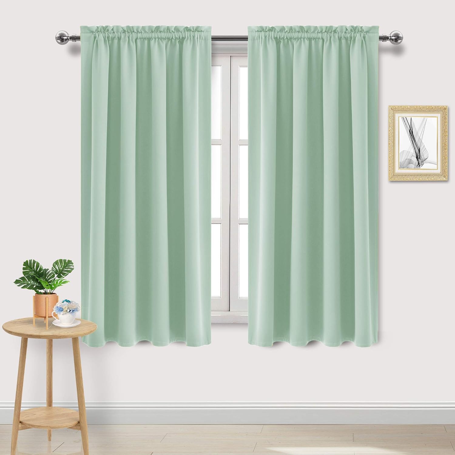 Dwcn Blackout Curtains Room Darkening Thermal Insulated Bedroom Curtains Window Curtain Panels, 52 x 63 inches Long, Set of 2 Light Green R…
