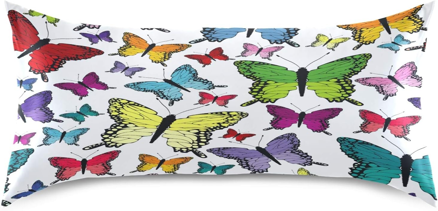 Blueangle Colorful Butterflies Satin Pillowcase for Hair and Skin Silk Pillowcase, Queen Size(20x30 inches) - Satin Pillow Covers with…