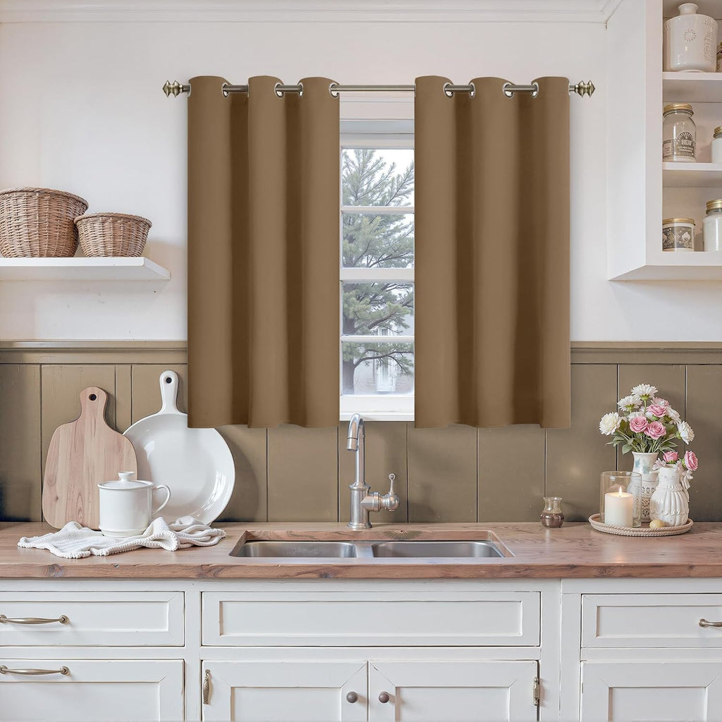 YoungsTex Short Blackout Curtains 40 Inch Length for Kitchen Window - Taupe Thermal Insulated Drapes with Grommet Darkening Privacy for Bed…