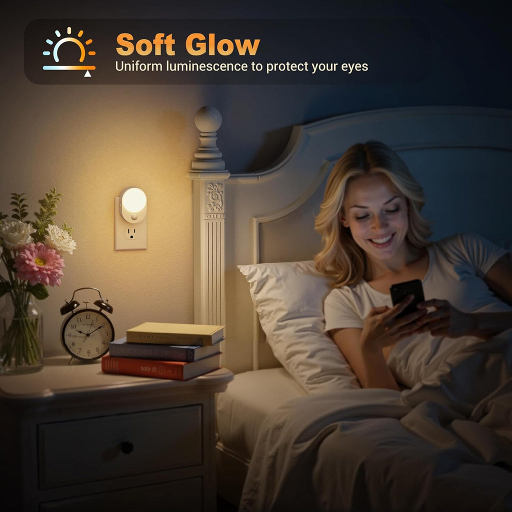 JandCase Motion Sensor Night Light, 4 Pack Motion Activated Sensor Night Lights Plug into Wall, 3000K Warm White, Dimmable Nightlight with…
