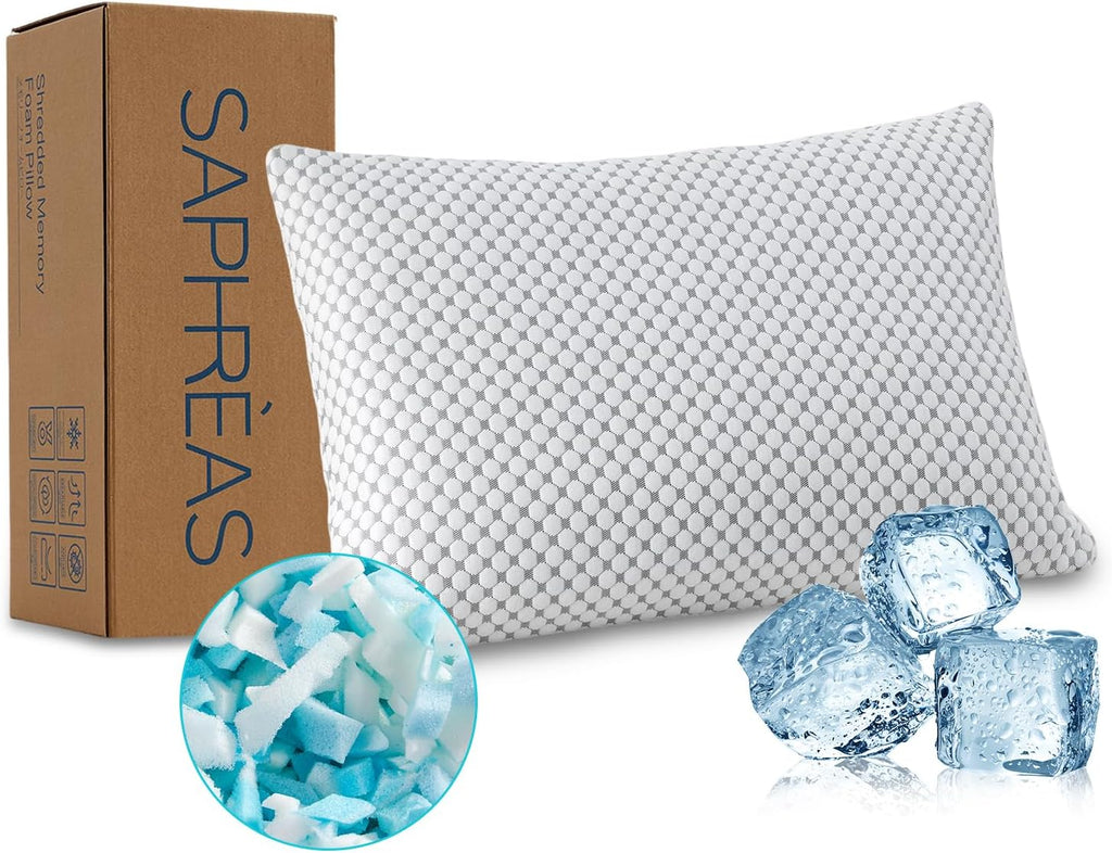 Saphreas Cooling Bed Pillows Standard for Sleeping, Luxury Hotel Shredded Memory Foam Pillows for Side Back Stomach Sleepers, Cool Firm Pil…