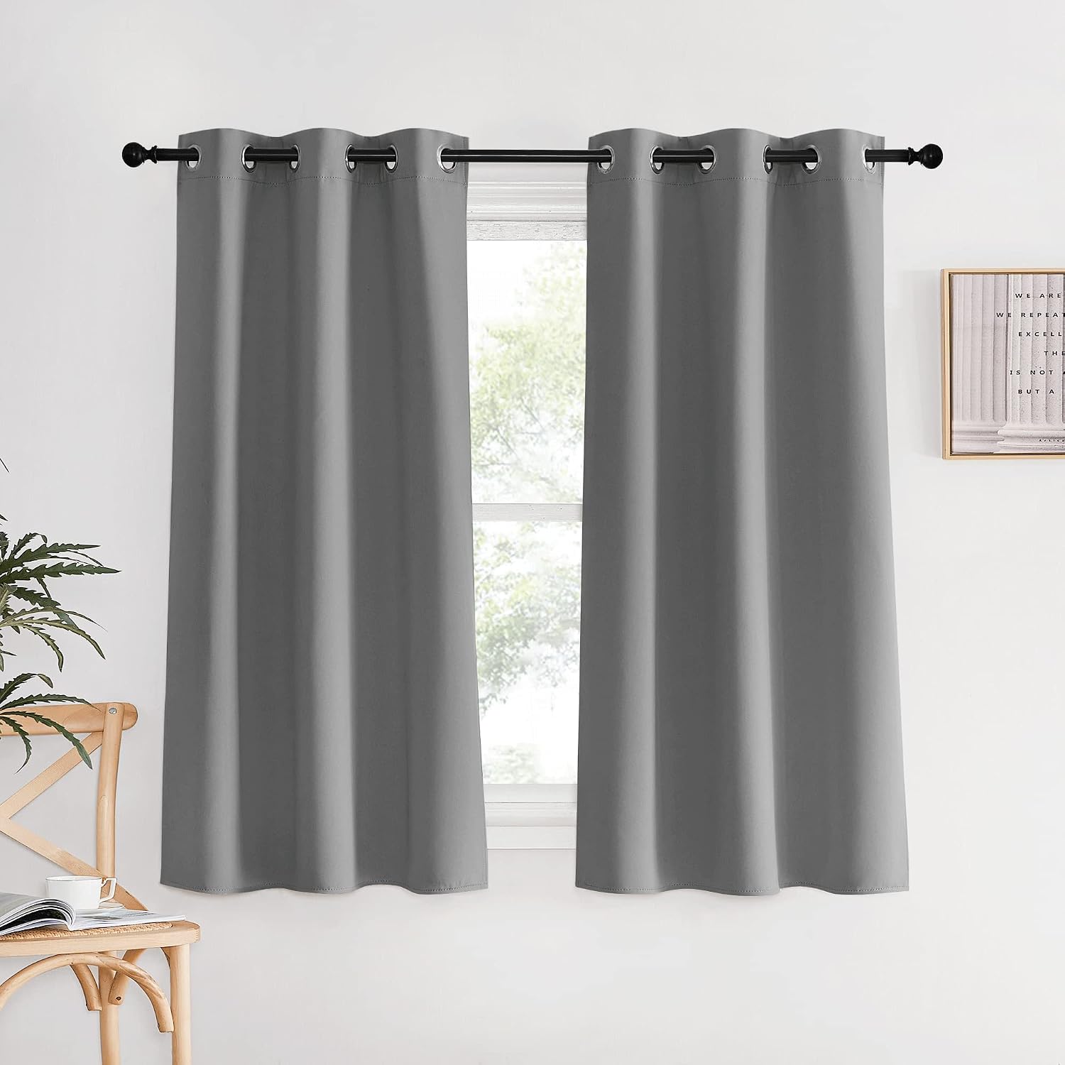 NICETOWN Silver Grey Bedroom Curtains 60 inch Length 2 Panels Set, 34" Wide, Solid Thermal Insulated Grommet Light Blocking Blackout…