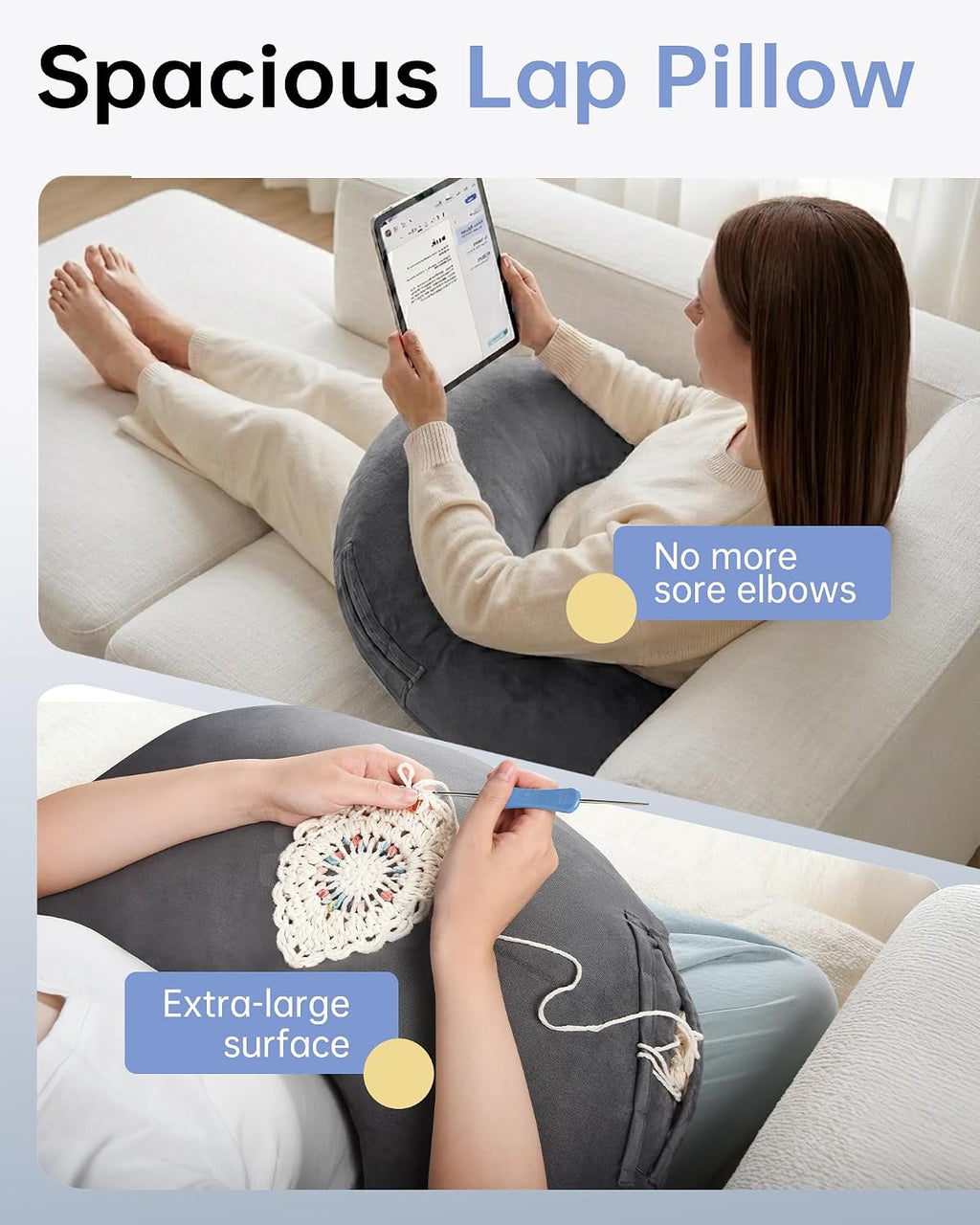 Enitya U-Shaped Ergonomic Reading & Gaming Pillow with Arm Elbow Support for Adults Kids, Bed Rest Pillow for Nursing, Crocheting, Knitting…