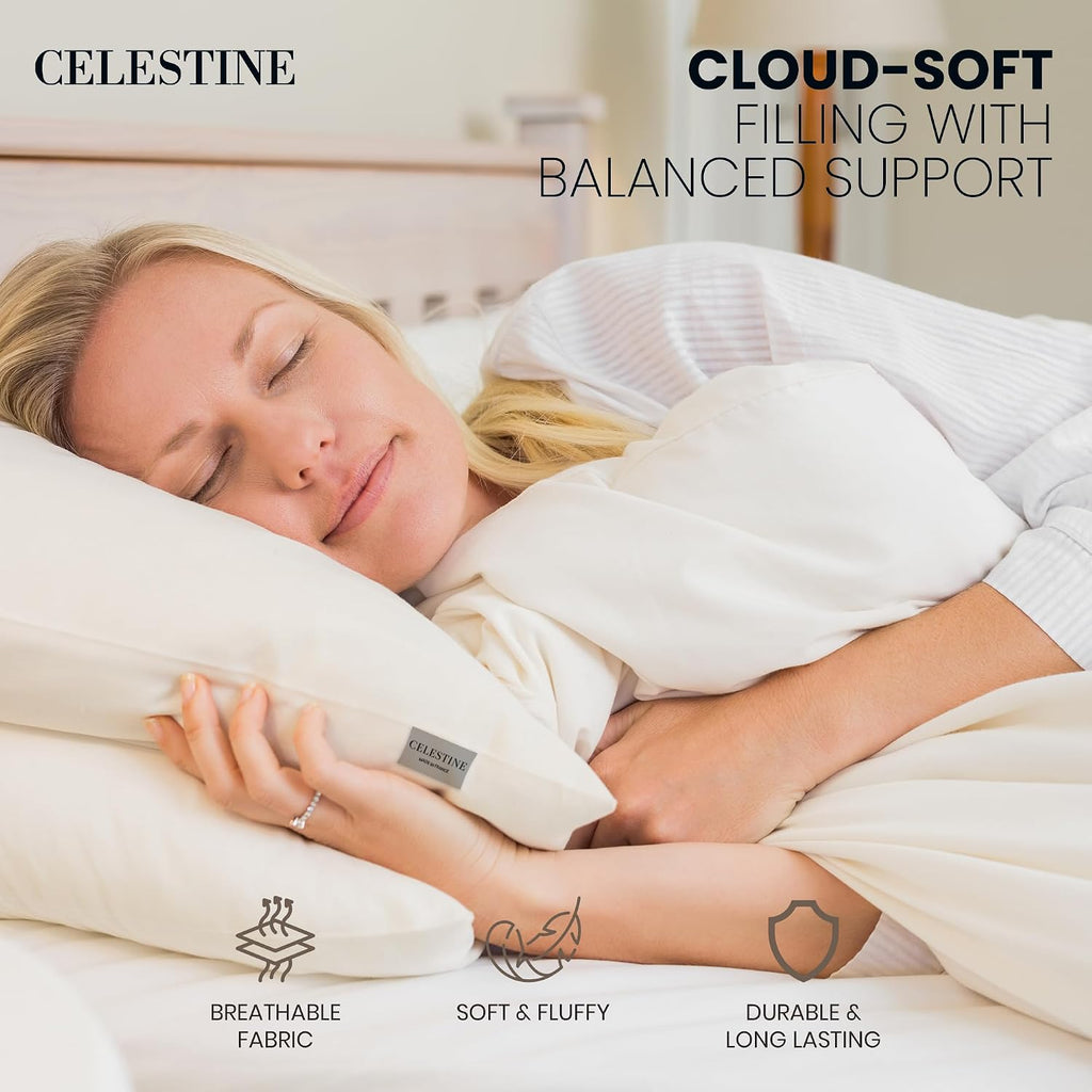 Celestine Queen Size Pillows Set of 4 – Soft Down Alternative Microfiber Filling, Plush White 20x28 Bed Pillows for Side and Back Sleepers,…