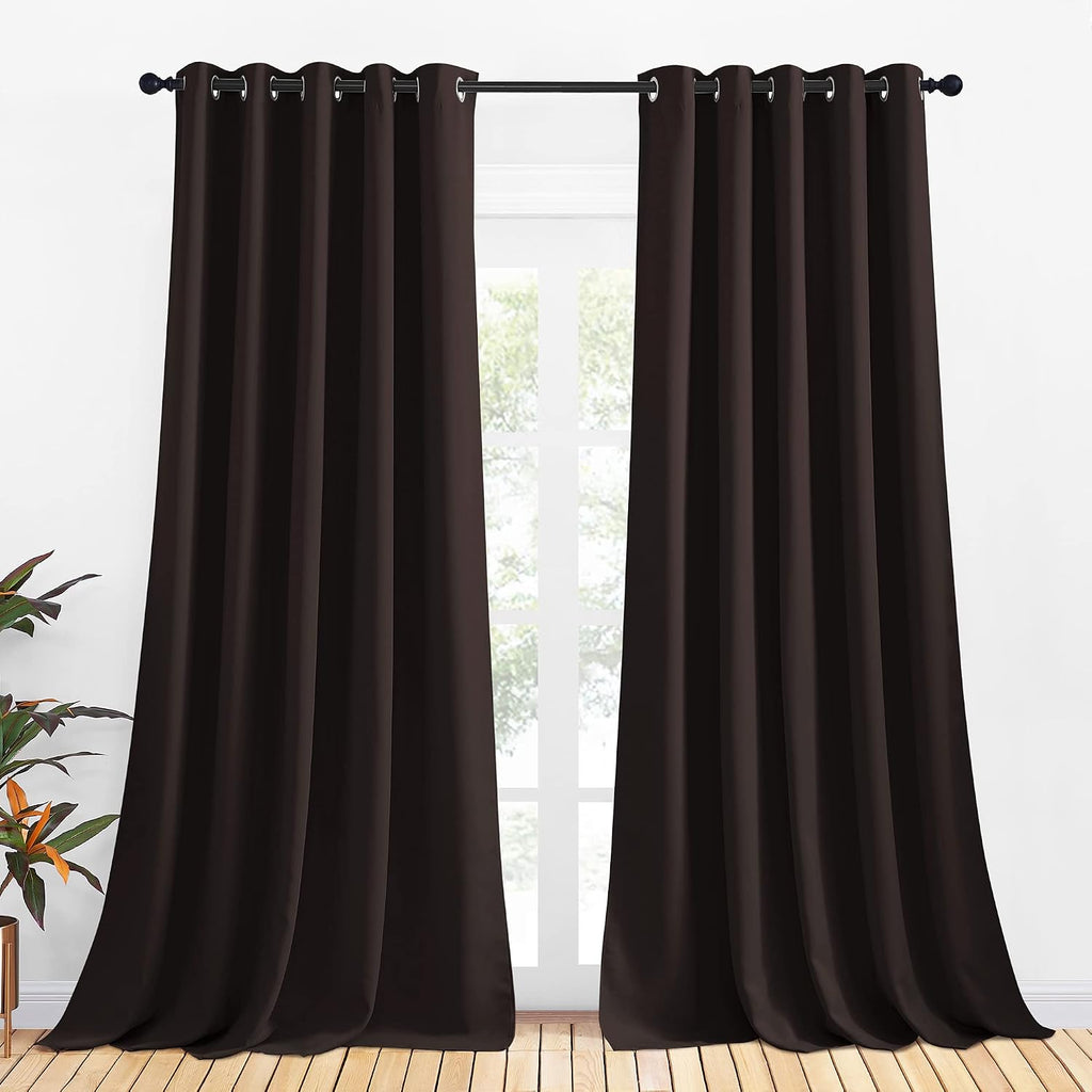 NICETOWN Blackout Curtain Panels for Bedroom, 2 Panels, W70 x L95-inch, Toffee Brown, Thermal Insulated Grommet Top Blackout Draperies…