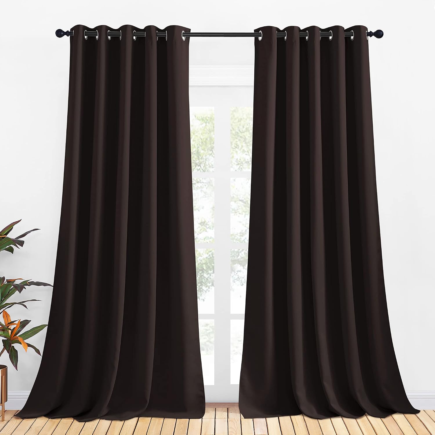 NICETOWN Blackout Curtain Panels for Bedroom, 2 Panels, W70 x L95-inch, Toffee Brown, Thermal Insulated Grommet Top Blackout Draperies…