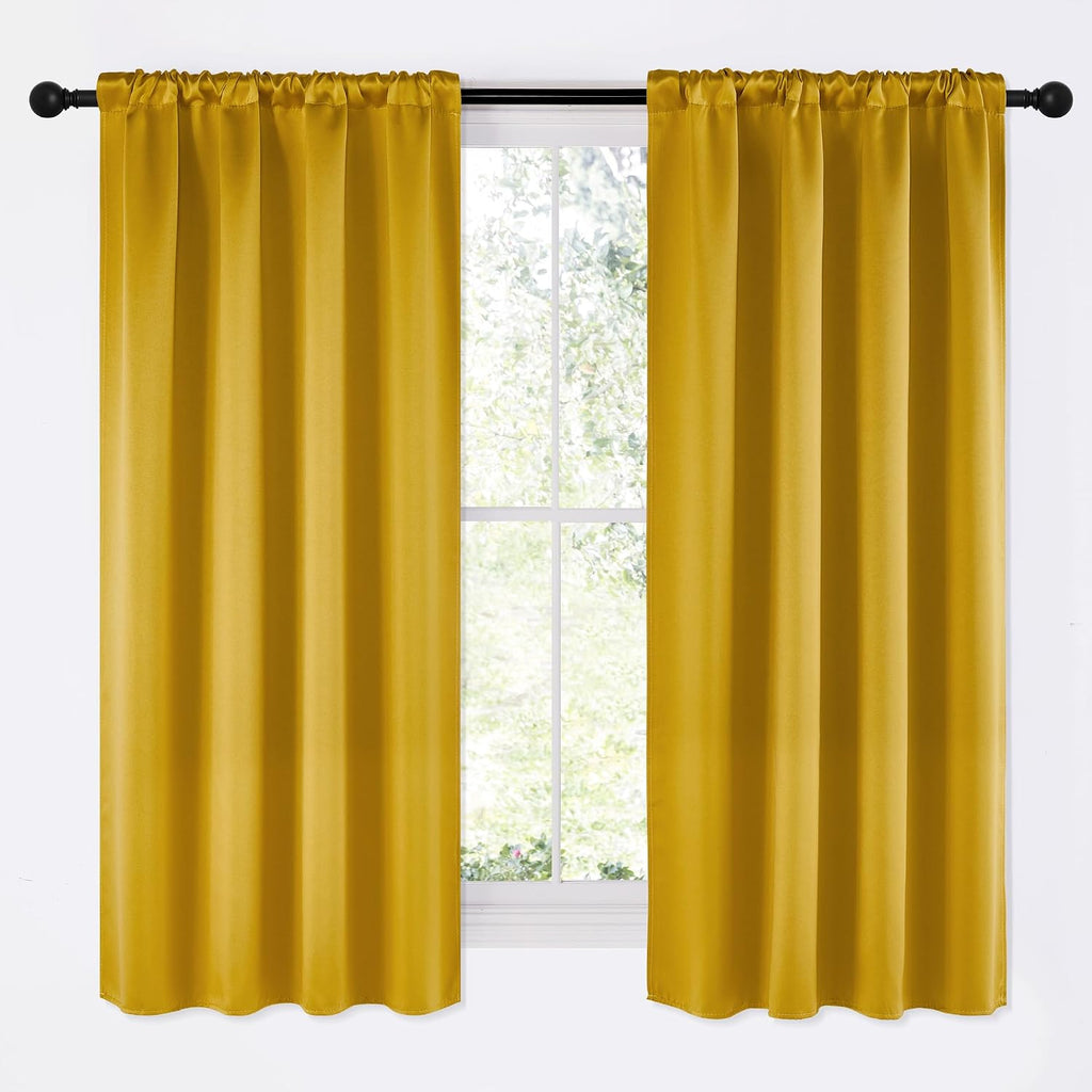 NICETOWN Gold Blackout Cafe Faux Silk Curtains for Small Windows, 42" Wide by 63" Long, 2 Panels, Rod Pocket Privacy Blackout Satin…