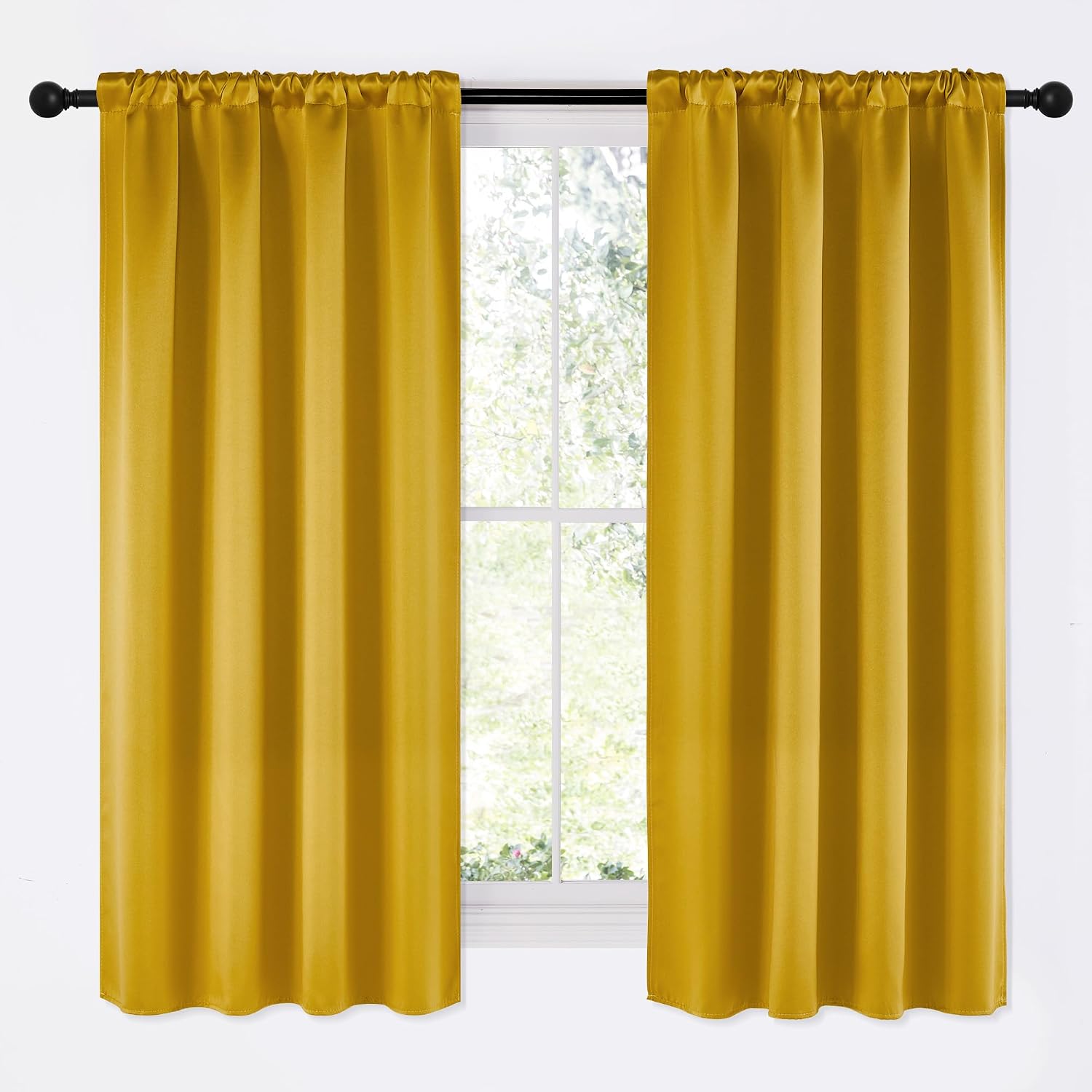 NICETOWN Gold Blackout Cafe Faux Silk Curtains for Small Windows, 42" Wide by 63" Long, 2 Panels, Rod Pocket Privacy Blackout Satin…