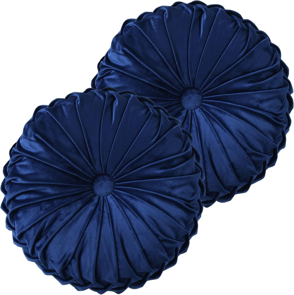Hig Set of 2 Decorative Round Pleated Throw Pillows, Classy Accent Pumpkin Throw Pillows with Center Button, Vintage Velvet Floor Pillows f…