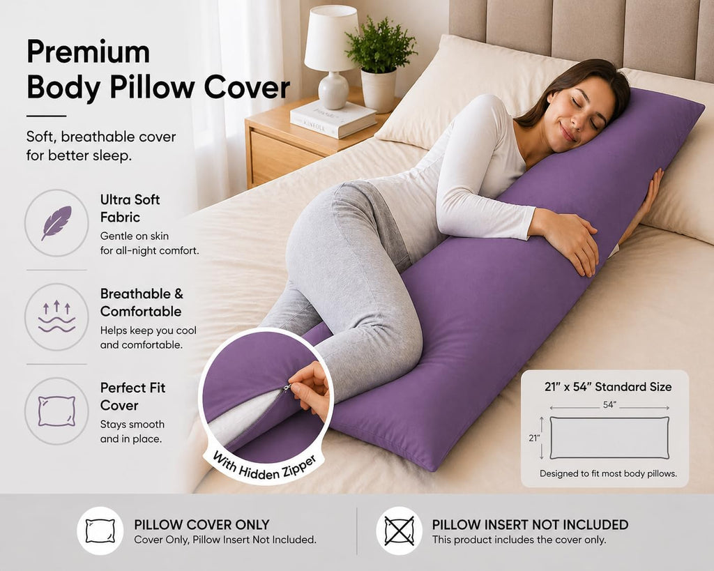 Evolive Body Pillow Covers Pack of 2, 21" x 54", Ultra Soft Brushed Microfiber, Breathable & Cozy Body Pillowcases with Zipper Closure (Lav…