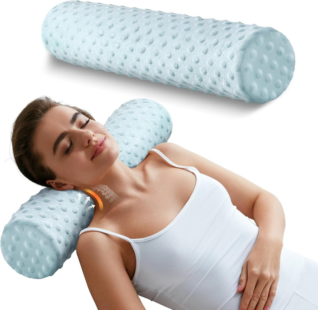SinoSalected Memory Foam 5" Round Pillow, Cervical Neck Pillow for, Cylinder Pillows 18"x 5", Removable Cover, Neck Roll Pillow for Sleepi…