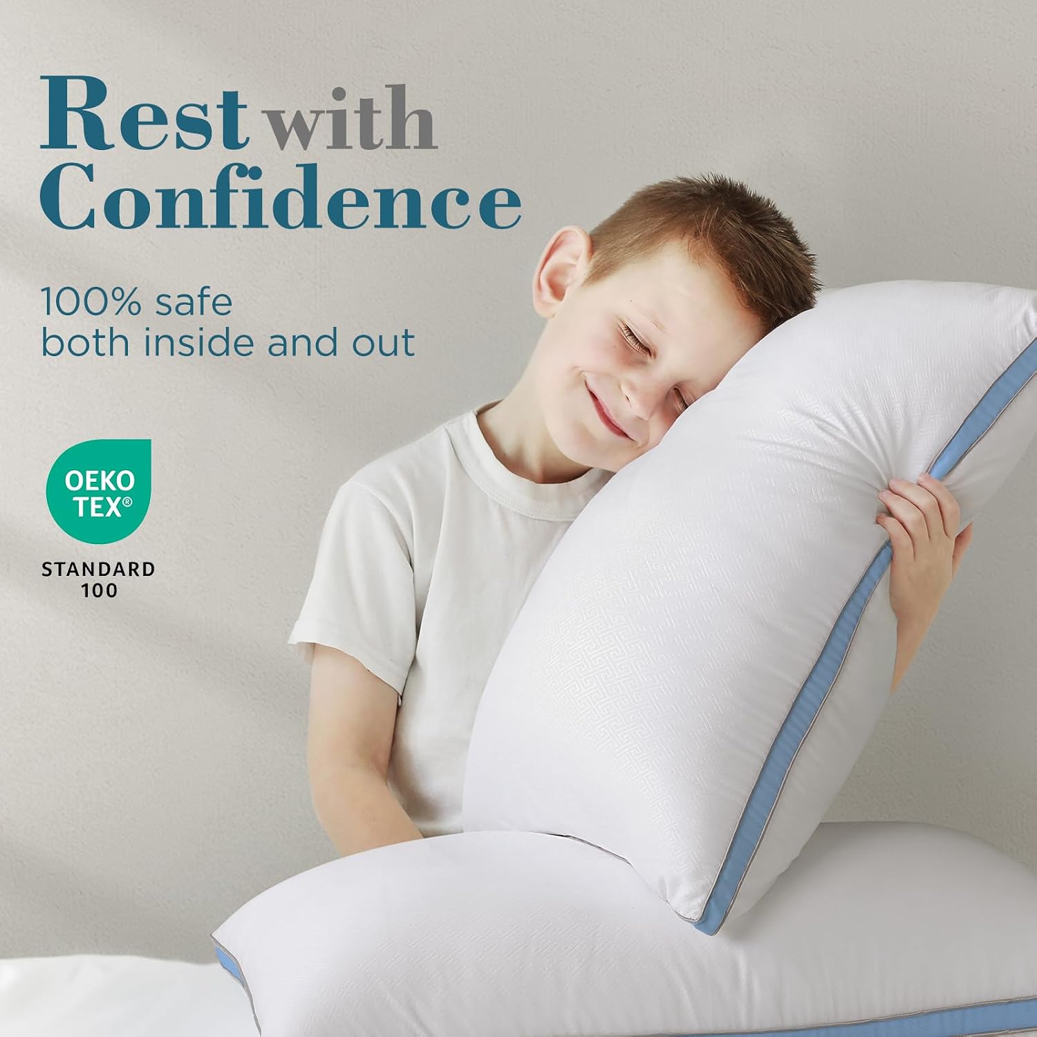 viewstar Bed Pillows Queen Size Set of 2, Firm Support Down Alternative Gusseted Pillows for Side, Back, or Stomach Sleepers, Light Blue