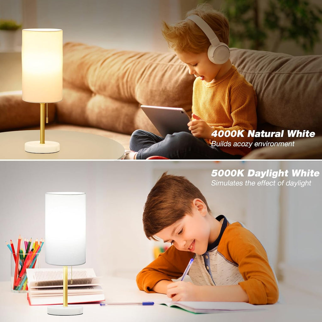 Dicoool Tall Bedside Table lamp for Bedroom - Luxury Marble Base & 3 Color Temperatures Bedside Lamps, Pull Chain Gold Table Lamps, White…
