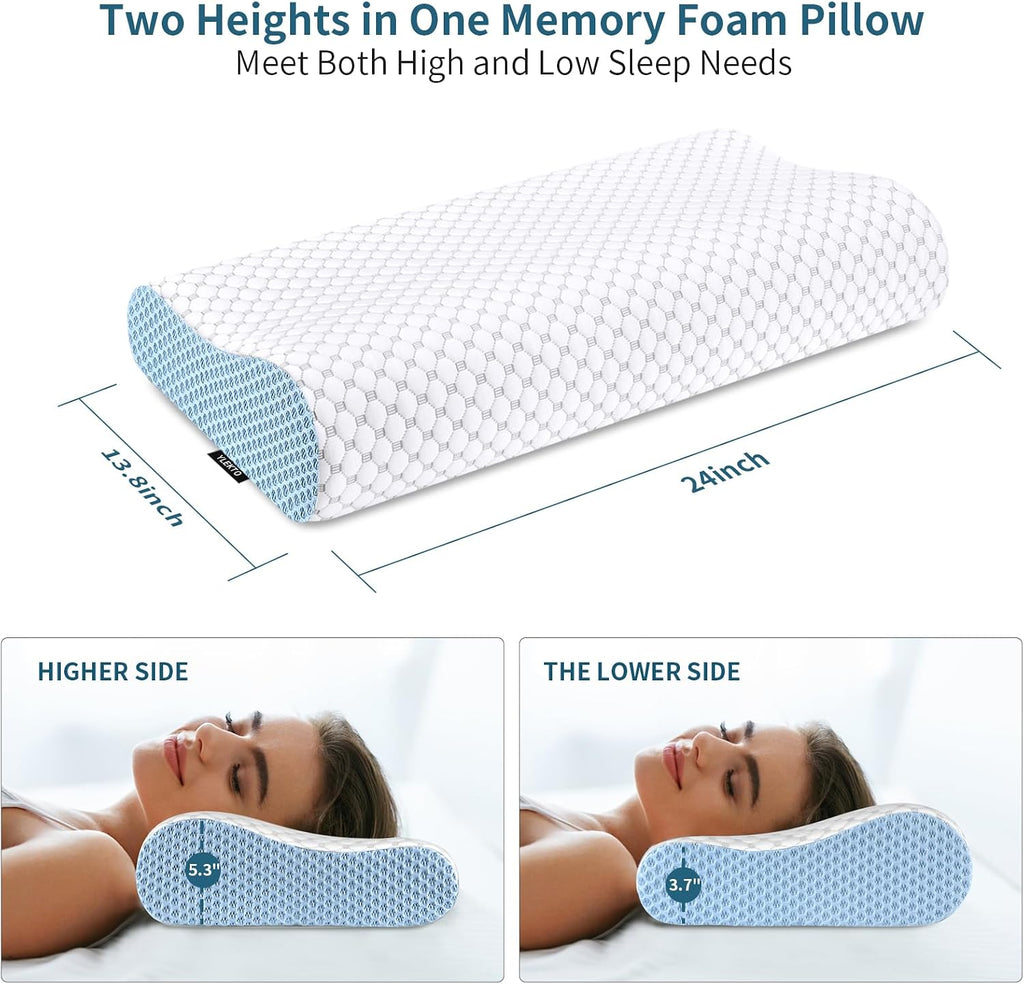 Ylekto Cervical Neck Pillow for - Ergonomic Contour Memory Foam Pillows, Cooling Side Sleeper Pillow for Sleeping, Orthopedic Bed Pillow fo…