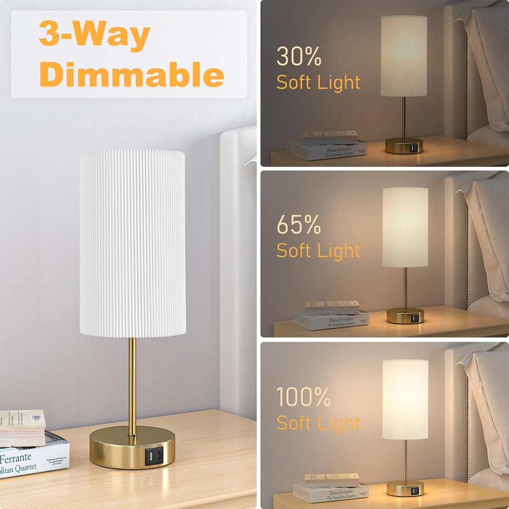 AKASUKI Table Lamp for Bedroom, 3 Way Dimmable Touch Lamp with Dual Charging Station, Small Bedside Lamps for Night Stands, Living Room…