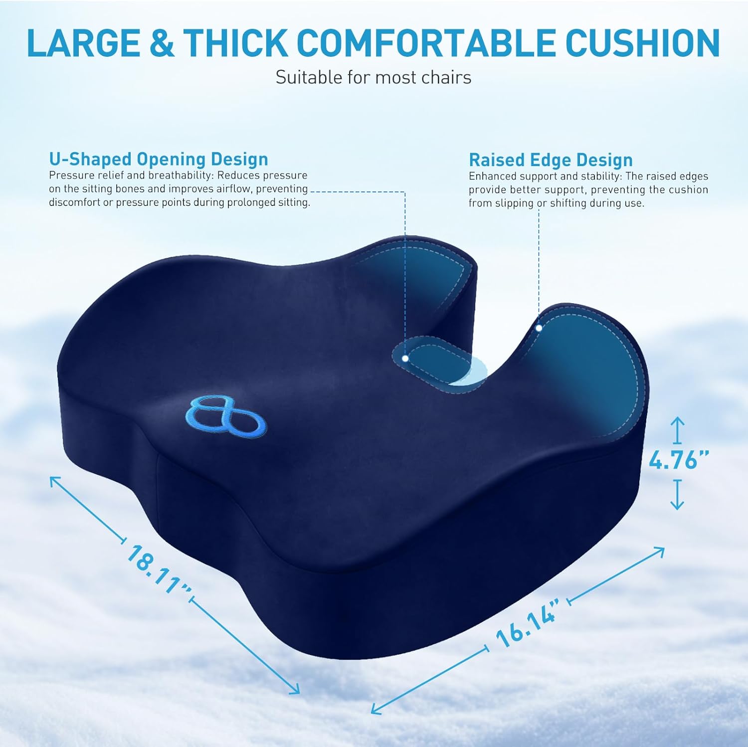 BlissTrends Seat Cushion, Thick Memory Foam Cushions for Office Chair, Car Seat, Airplane, Relieving Pressure Tailbone Sciatica Back Pain fo…
