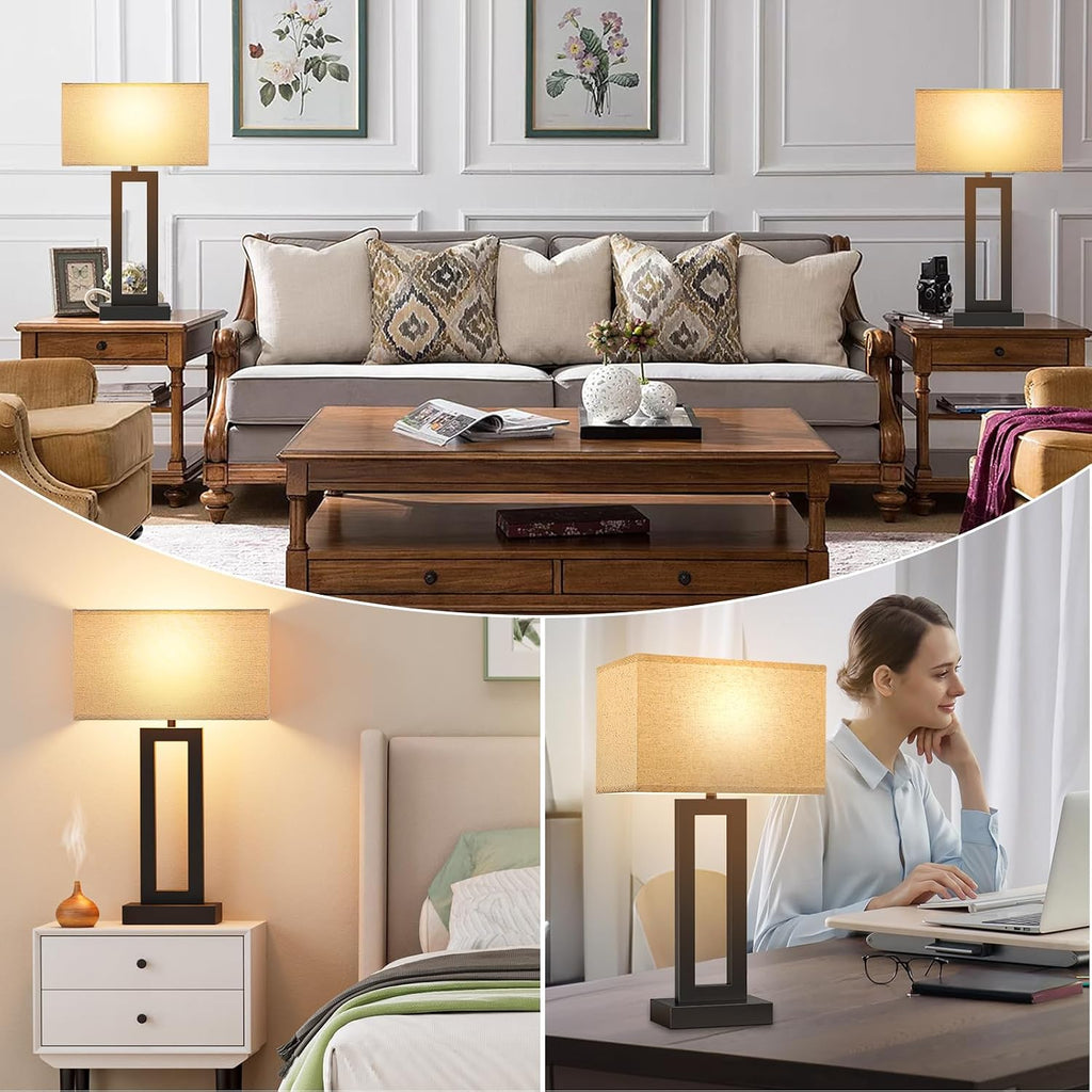 Seealle 22" Tall Living Room Lamps for Night Stands - Touch Bedside Lamp with USB C+A, 3 Way Dimmable Bedroom Lamps for End Tables Set of…
