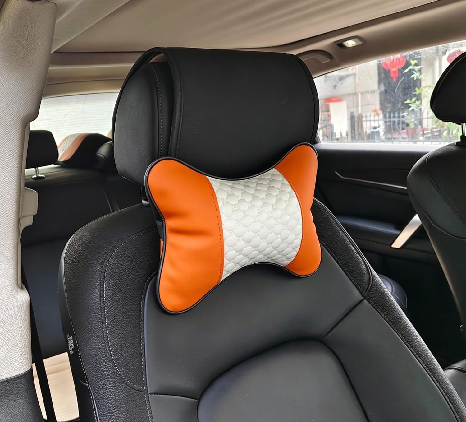 Professinalcaraccessories Car Neck Pillows Both Side Pu Leather 2pieces Pack Headrest Fit for Most Cars Filled Fiber Universal Car Pillow (…