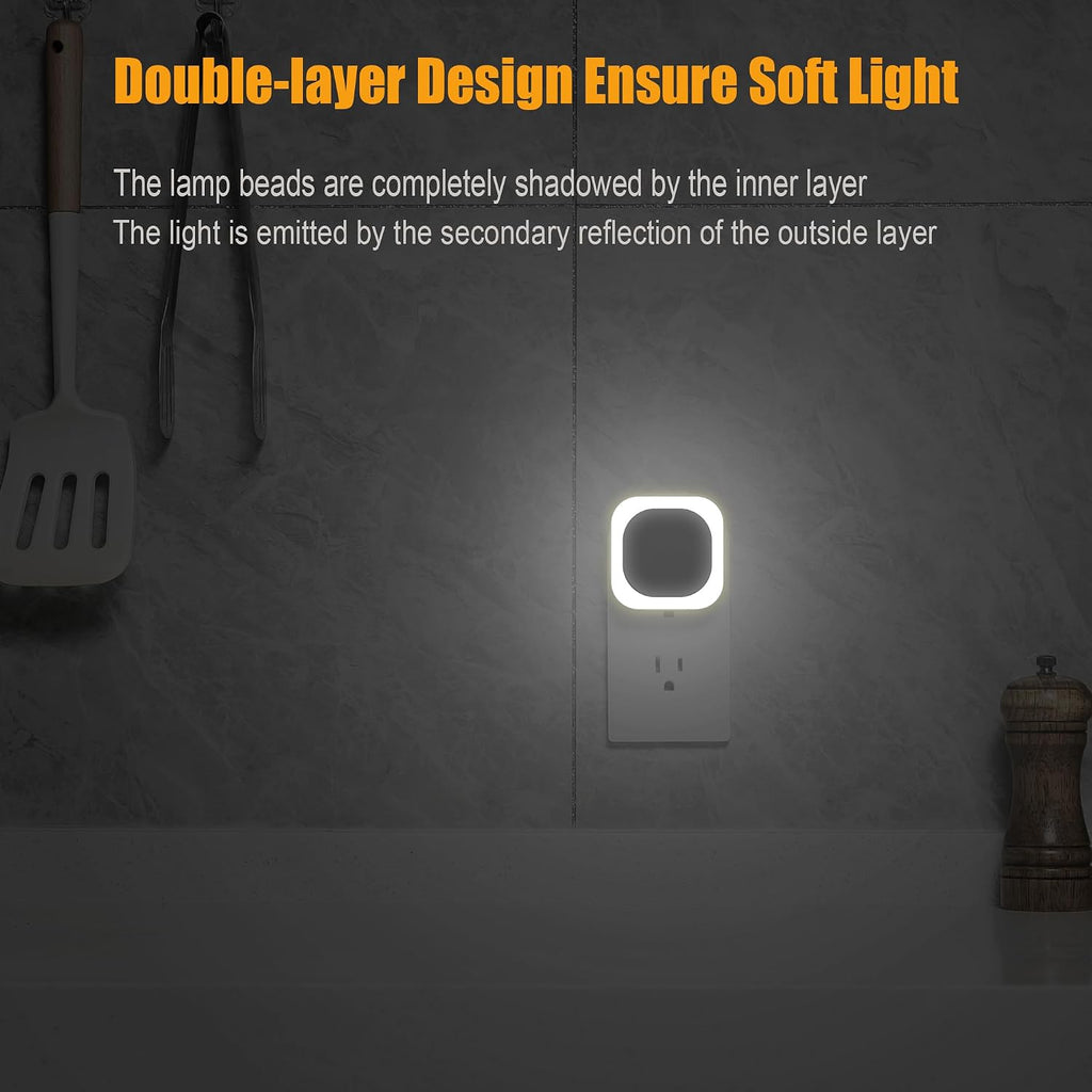 Yunlex 2 Pack Daylight White Night Light, Gentle Eye-comfort with Dimmable Wide-Glow & Indirect Reflection, Auto Dusk to Dawn Sensor…